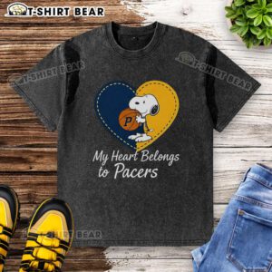 Original Indiana Pacers x Snoopy Cartoon Valentine 2026 washed t-shirt featuring vibrant graphics and a playful design.