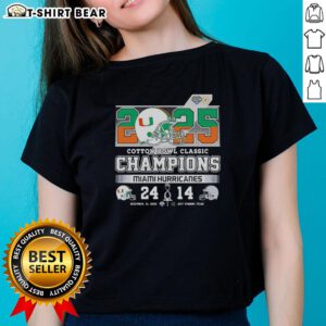 Original Miami Hurricanes beat Ohio State Buckeyes Cotton Bowl Classic 2025 ladies tee featuring vibrant team graphics.