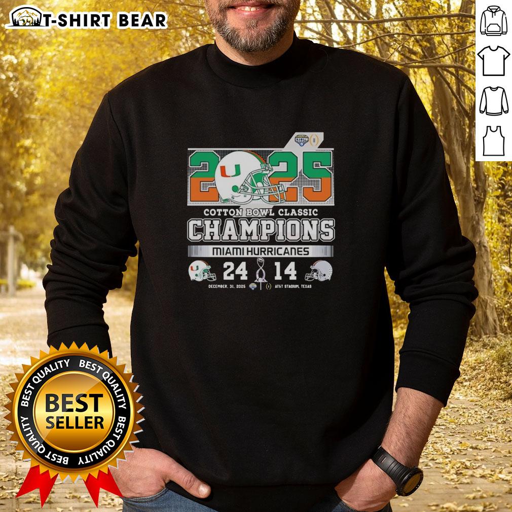 Original Miami Hurricanes beat Ohio State Buckeyes Cotton Bowl Classic 2025 sweatshirt featuring team logos and vibrant colors.