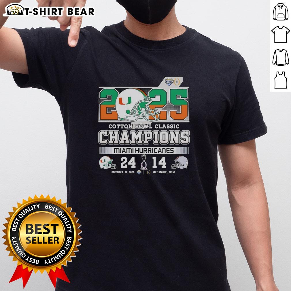 Original Miami Hurricanes Beat Ohio State Buckeyes Cotton Bowl Classic 2025 T-Shirt featuring vibrant team graphics.