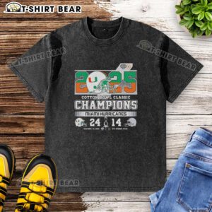 Original Miami Hurricanes vs Ohio State Buckeyes Cotton Bowl Classic 2025 washed t-shirt featuring team logos and vibrant colors.