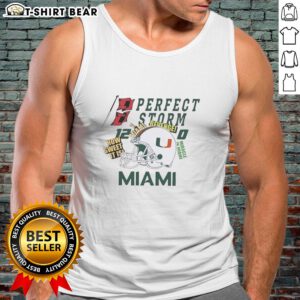 Original Miami Hurricanes Helmet tank top featuring 'Perfect Storm Revenge' design, perfect for fans and collectors.