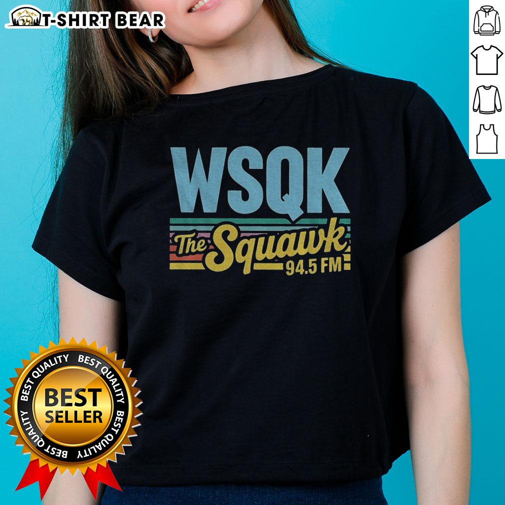 Premium Upside Down Ladies Tee from WSQK 94.5 FM Hawkins, featuring a stylish design for radio fans.