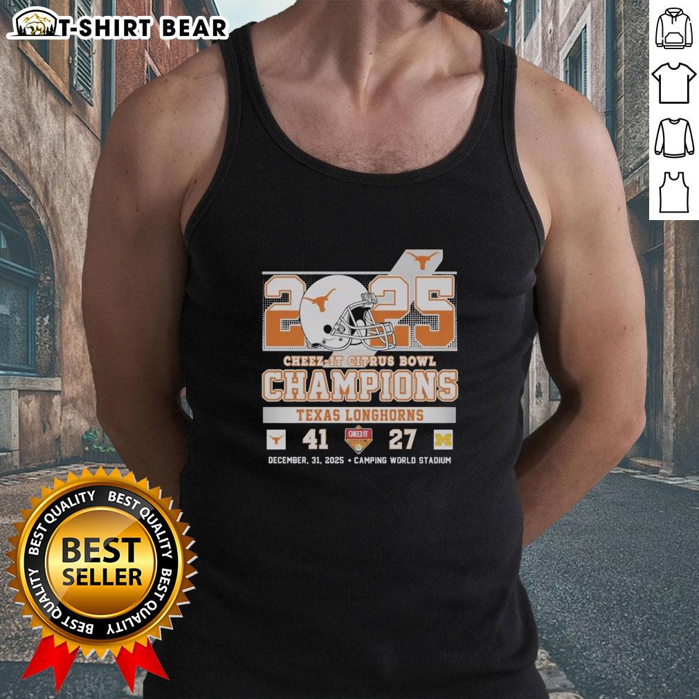 Alt Text: Vintage tank top featuring 2025 Cheez-It Citrus Bowl Champions Texas Longhorns design in bold colors.