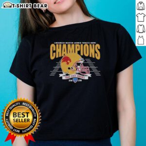 Alt Text: Texas State Bobcats Football champions tee celebrating the 2026 Armed Forces Bowl victory for ladies.