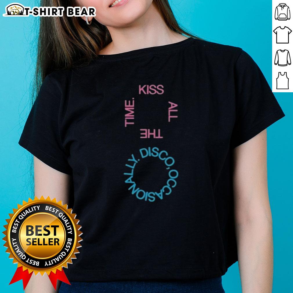 Pretty Kiss All The Time Disco Logo Ladies Tee showcasing a vibrant, stylish design perfect for casual wear.