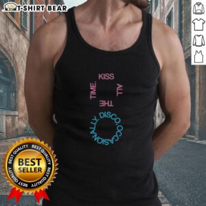 Pretty Kiss All The Time Disco Logo Tank Top featuring a vibrant disco-themed design and stylish lettering.