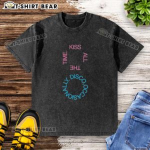 Pretty Kiss All The Time Disco Logo Washed T-Shirt featuring a vibrant disco logo on a soft, stylish shirt.