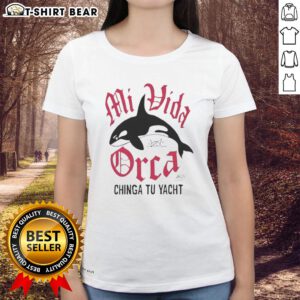 Pretty Mi Vida Orca Chinga Tu Yacht ladies tee featuring a stylish design perfect for nautical fashion enthusiasts.