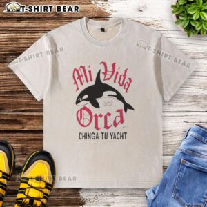Pretty Mi Vida Orca Chinga Tu Yacht washed t-shirt featuring a vibrant design, perfect for casual summer wear.