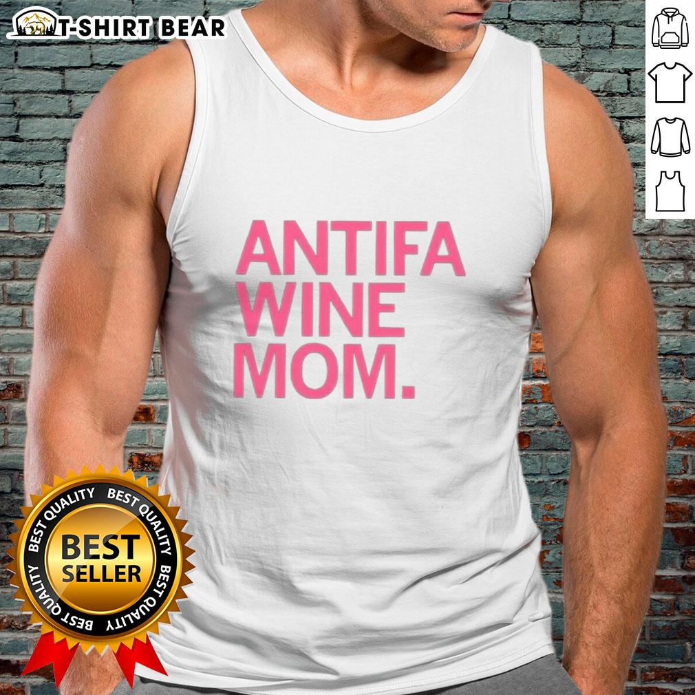 Trendy Top Antifa Wine Mom tank top in black, featuring bold graphic design, perfect for casual outings and activism.