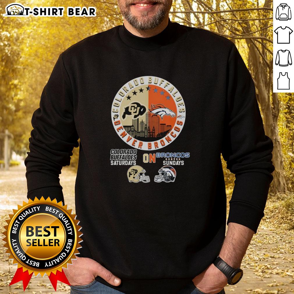 Top Colorado Buffaloes and Denver Broncos helmet logo mashup sweatshirt for game day fans.