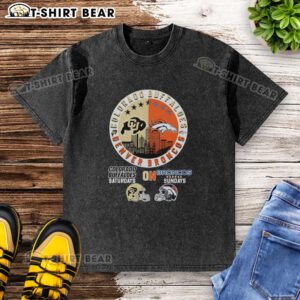 Top Colorado Buffaloes and Denver Broncos helmet logo mashup on a washed t-shirt for game day style.