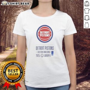 Top Detroit Pistons Eastern Conference 2025 ladies tee featuring vibrant team colors and stylish design for fans.