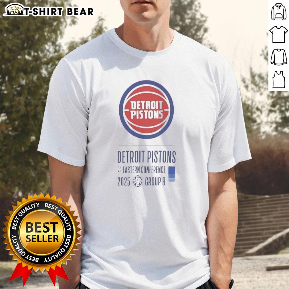 Top Detroit Pistons Eastern Conference 2025 T-Shirt featuring team colors and logo, perfect for fans and collectors.