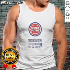 Stylish Top Detroit Pistons Eastern Conference 2025 tank top design featuring team colors and logo for fans.
