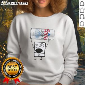 Alt Text: Doodlebob holding a Coors Light can while wearing a stylish sweatshirt, showcasing a fun and playful design.