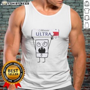 Alt Text: Top Doodlebob wearing a tank top, holding a Michelob Ultra Superior Light Lager beer can, showcasing summer vibes.