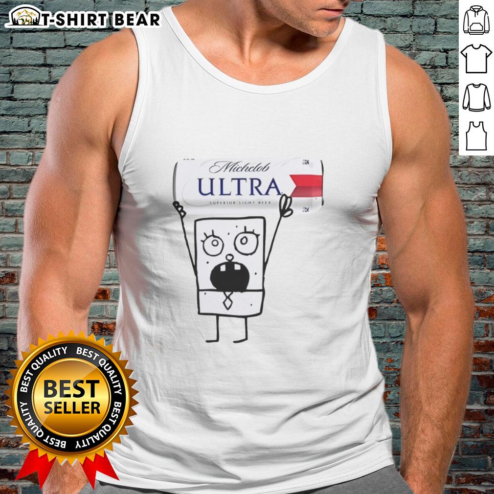 Alt Text: Top Doodlebob wearing a tank top, holding a Michelob Ultra Superior Light Lager beer can, showcasing summer vibes.