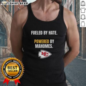 Top Kansas City Chiefs tank top featuring 'Fueled By Hate, Powered By Mahomes' design, perfect for fans and game day.