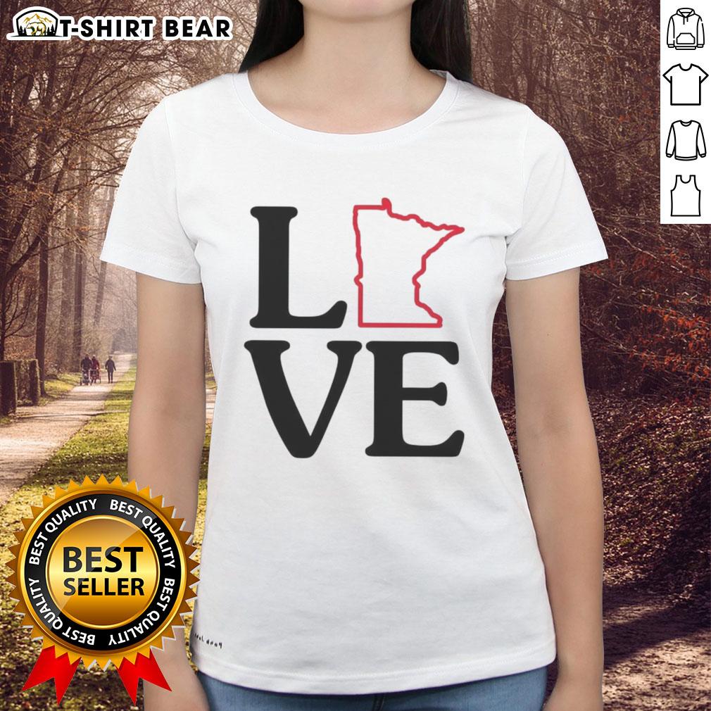 Top Love Minnesota Outline Ladies Tee featuring a stylish design perfect for showing off your Minnesota pride.