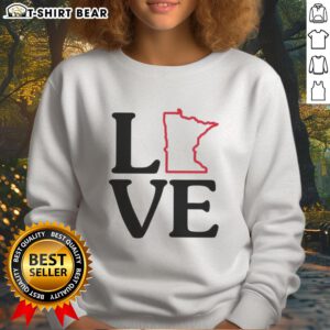 Alt Text: Top Love Minnesota Outline Sweatshirt featuring a stylish design, perfect for showing your Minnesota pride.