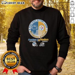Alt Text: Pittsburgh Steelers and Penn State Nittany Lions helmet logo mashup sweatshirt for fans on game days.