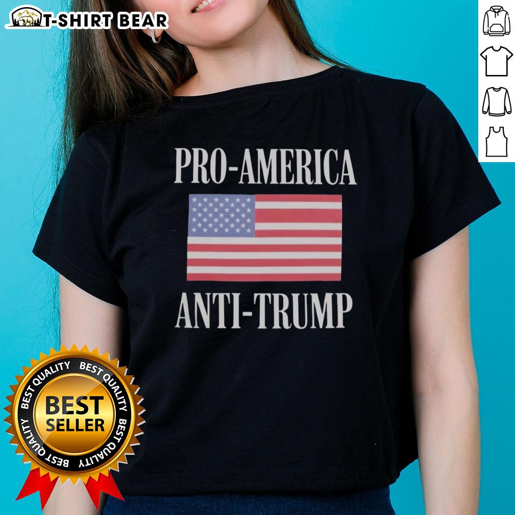 Top Pro America Anti-Trump Ladies Tee featuring bold graphic design promoting political activism and women's rights.