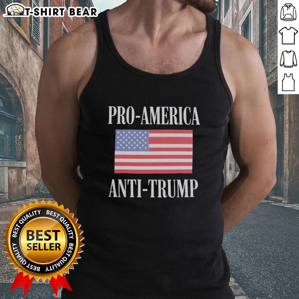 Pro-America anti-Trump tank top featuring bold graphics and a vibrant design for political statement and activism.