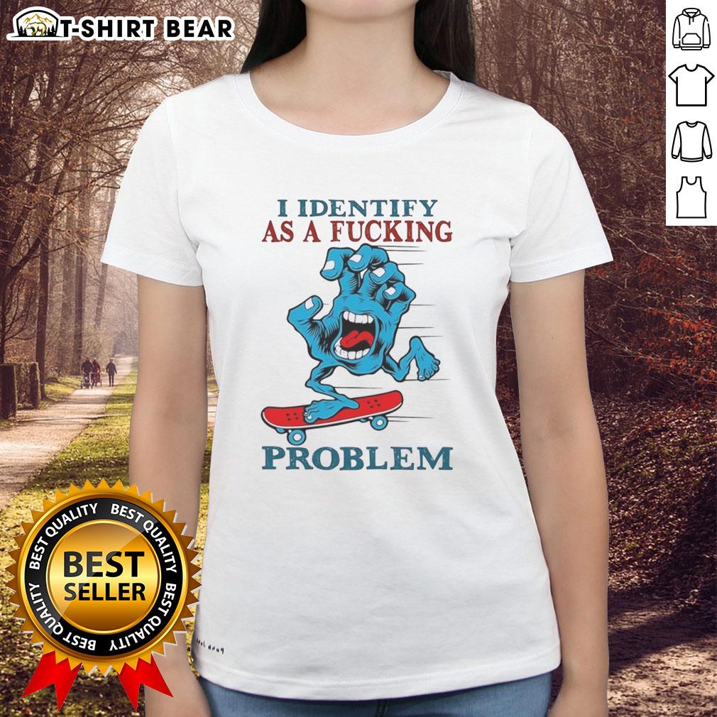 Top-Screaming-Hand-I-Identify-As-A-Fcking-Problem ladies tee showcasing a bold graphic design for statement fashion.