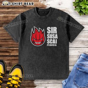 Top Sir Safety Perugia logo on a washed t-shirt, showcasing team spirit and stylish sportswear for fans.