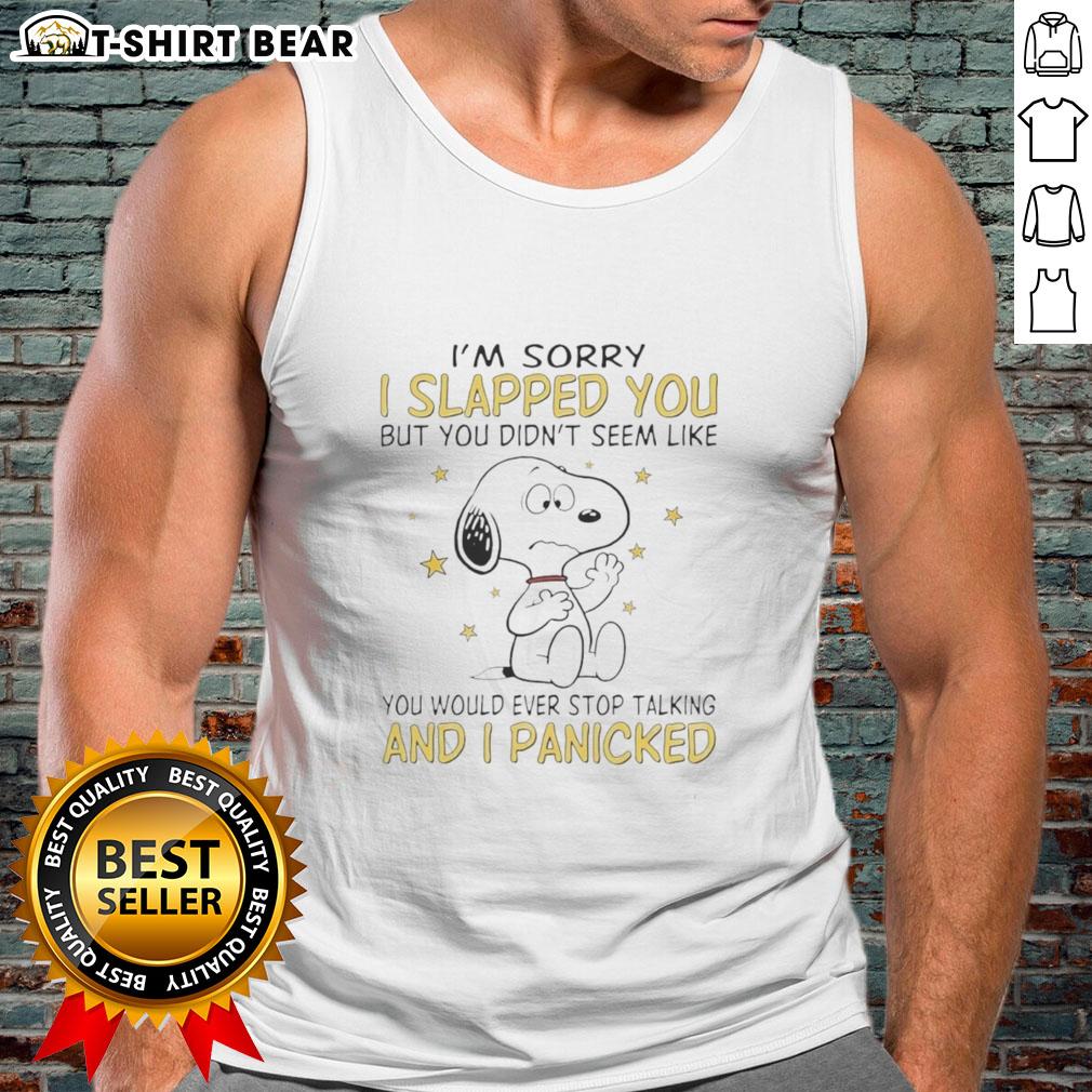 Top Snoopy 'I'm Sorry I Slapped You' Tank Top featuring a playful Snoopy design, perfect for Peanuts fans and casual wear.