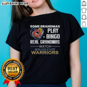 Awesome grandmas play bingo while wearing Golden State Warriors ladies tee, celebrating fun and sports spirit together.