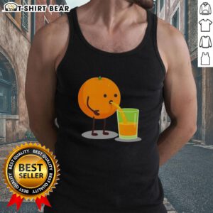 Good Orange Juice character wearing a squeezed tank top, showcasing a fun and vibrant design for juice lovers.
