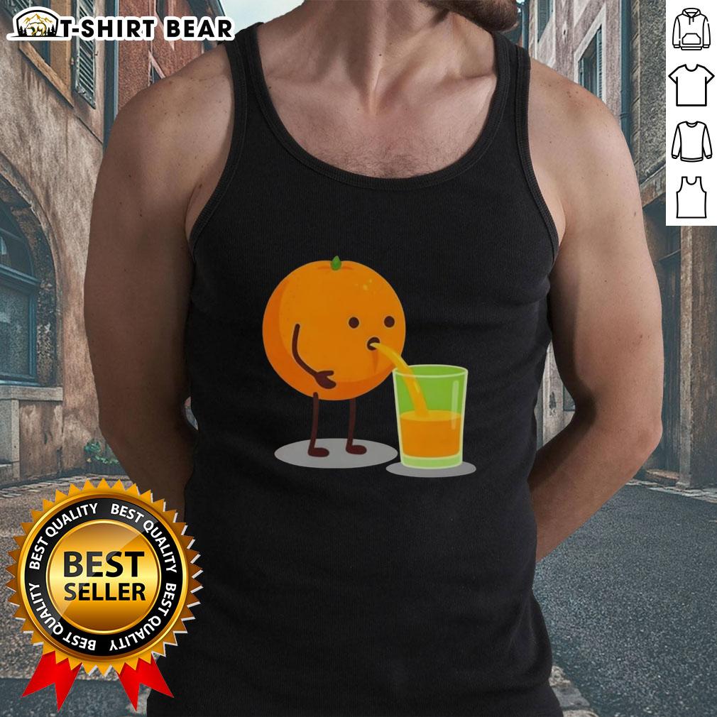 Good Orange Juice character wearing a squeezed tank top, showcasing a fun and vibrant design for juice lovers.