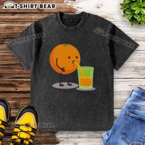 Good orange juice character on a washed T-shirt, featuring vibrant colors and a playful design for juice lovers.