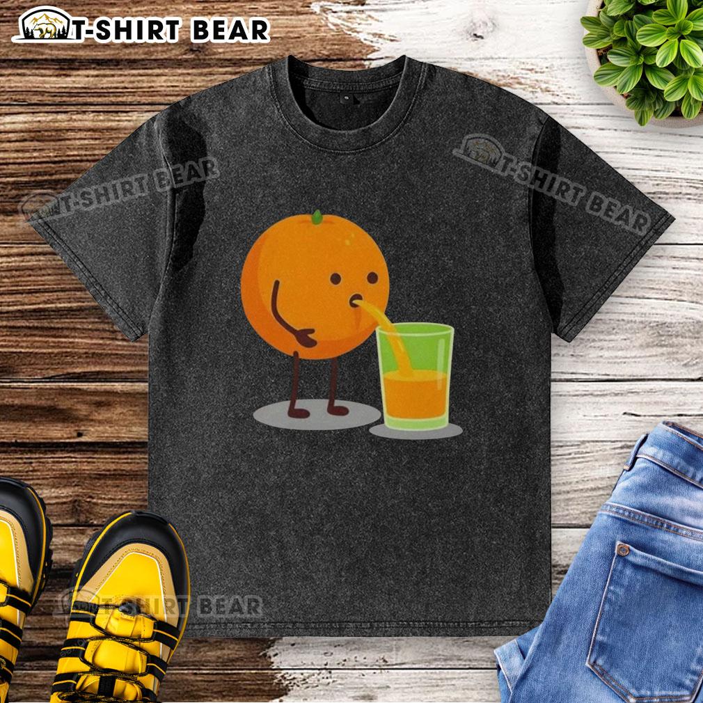 Good orange juice character on a washed T-shirt, featuring vibrant colors and a playful design for juice lovers.