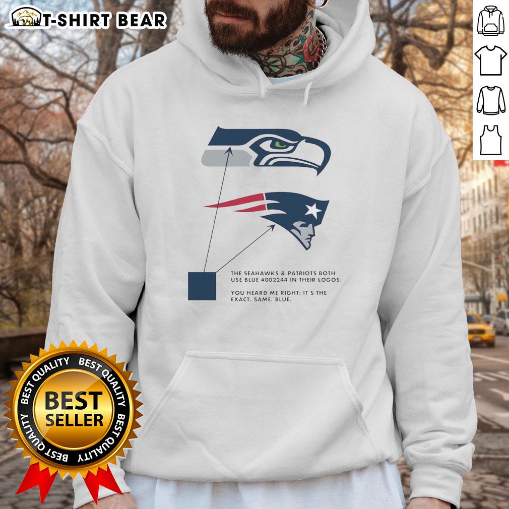 Blue hoodie featuring logos of the Seattle Seahawks and New England Patriots, showcasing their iconic blue color.