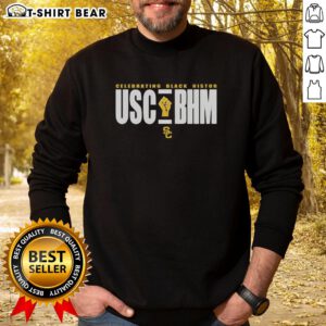Hot USC BHM Black History Month logo sweatshirt featuring vibrant design and comfortable fit for celebrating heritage.