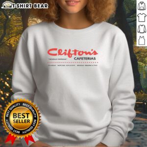 Vintage Nice Clifton's Cafeterias sweatshirt from Los Angeles, CA, showcasing retro restaurant style and design.