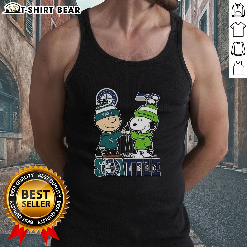 Nice Seattle Washington tank top featuring Charlie Brown and Snoopy with Seattle Seahawks logo for fans.