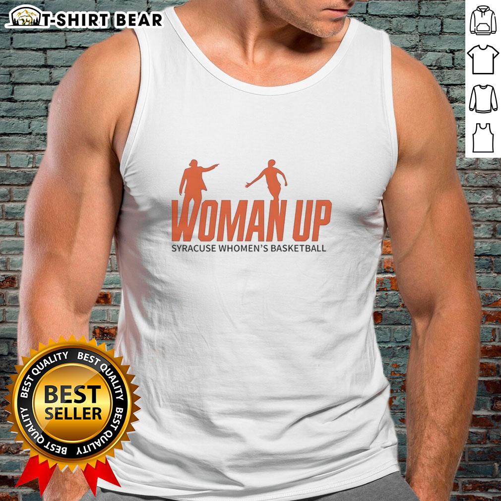 Alt Text: 2026 Women's Basketball 'Woman Up' logo tank top from Nice Syracuse, perfect for fans and athletes.