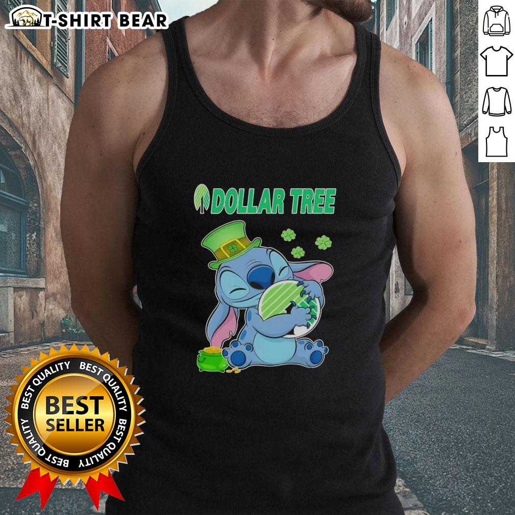 Official Stitch with St. Patrick's Hug Dollar Tree logo tank top featuring a festive design for St. Patrick's Day.