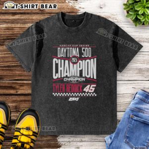 Alt Text: Official Tyler Reddick 45 Checkered Flag Sports T-Shirt celebrating 2026 Daytona 500 Champion, stylish and comfortable.