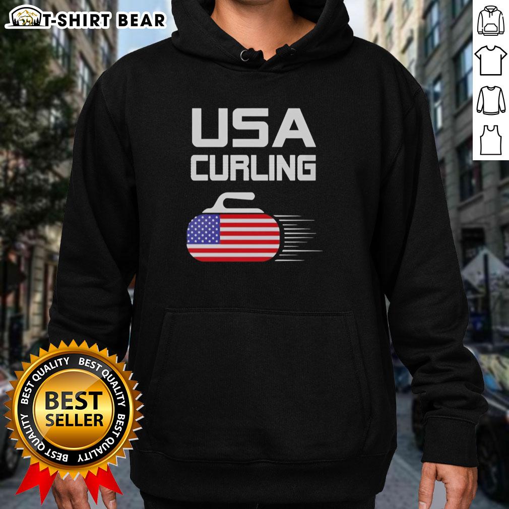 Official USA Curling hoodie featuring the American flag design and a stone graphic for curling enthusiasts.
