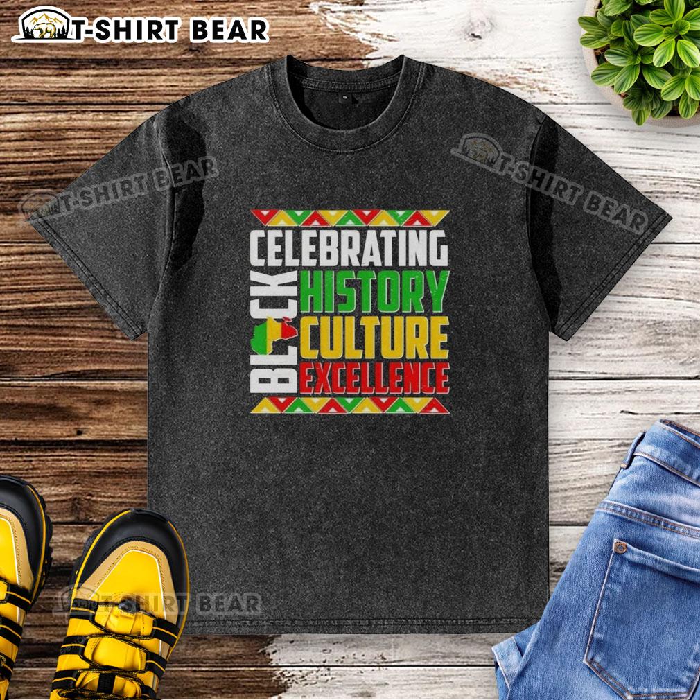 Original Celebrating Black History Culture Excellence washed t-shirt showcasing vibrant design and meaningful message.