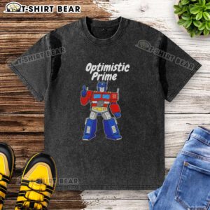 Original Elon Musk Optimistic Prime Washed T-Shirt featuring a modern design and vibrant colors for fans and enthusiasts.