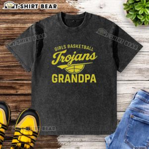 Original Girl Basketball Trojans Grandpa washed t-shirt featuring vibrant team colors and classic logo design.
