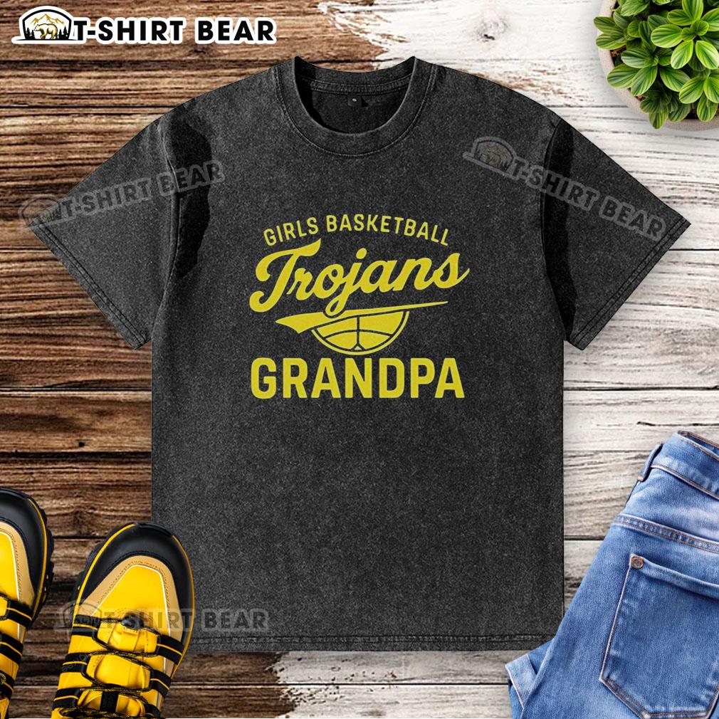 Original Girl Basketball Trojans Grandpa washed t-shirt featuring vibrant team colors and classic logo design.