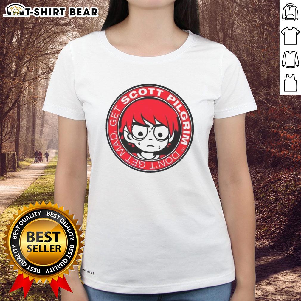Original Scott Pilgrim 'Don't Get Mad, Get Ladies' Tee featuring vibrant graphics and a stylish design for fans.